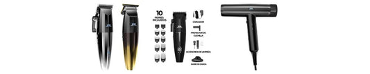 Línea completa JRL: clippers FF2020C, trimmer Gold, Onyx y secador Forte Pro