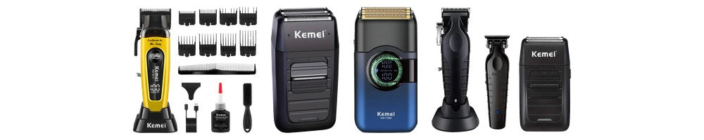 Línea Kemei: clipper KM-90-4, shaver KM-1102, T389 LCD y combo trio
