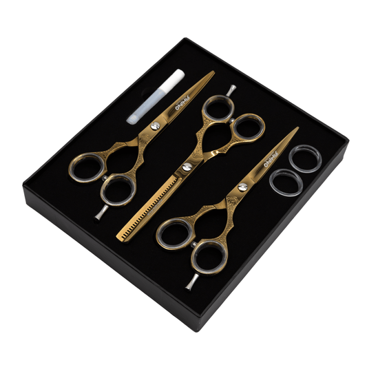 Set de 3 Tijeras Gold Rhino - Filo Navaja, Microdentada y Esculpidora