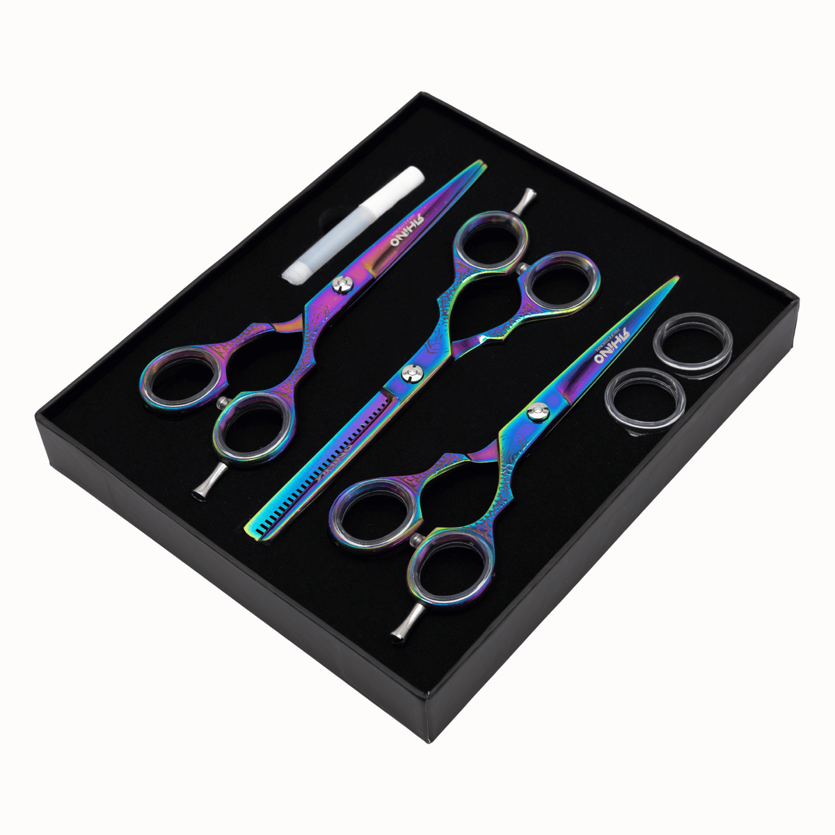 Set de 3 Tijeras Rhino Tornasol - Filo Navaja, Microdentada y Esculpidora