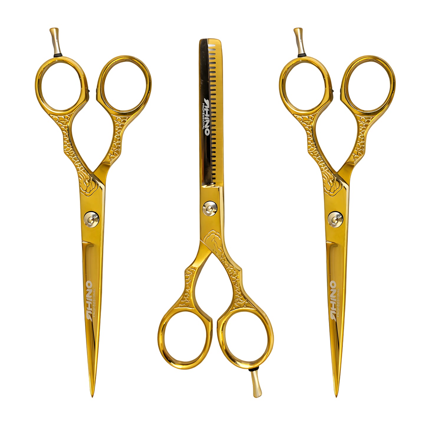 Set de 3 Tijeras Gold Rhino - Filo Navaja, Microdentada y Esculpidora