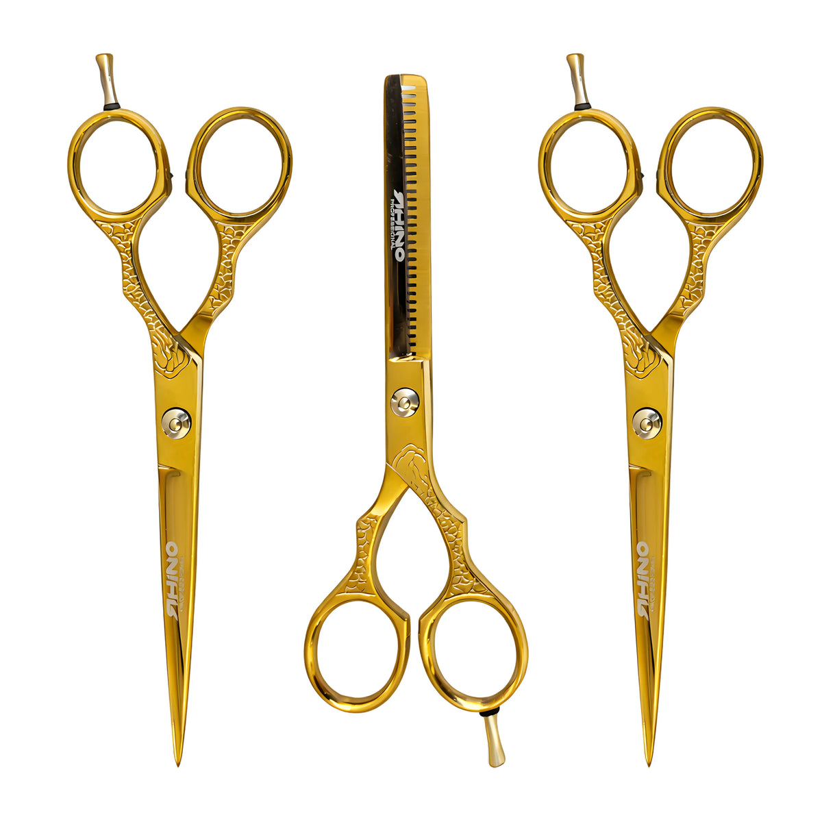 Set de 3 Tijeras Gold Rhino - Filo Navaja, Microdentada y Esculpidora