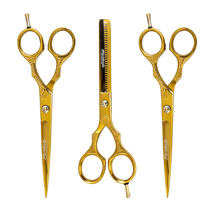 Set de 3 Tijeras Gold Rhino - Filo Navaja, Microdentada y Esculpidora