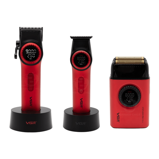 Pack x3 VGR Red Clipper + Trimmer + Shaver