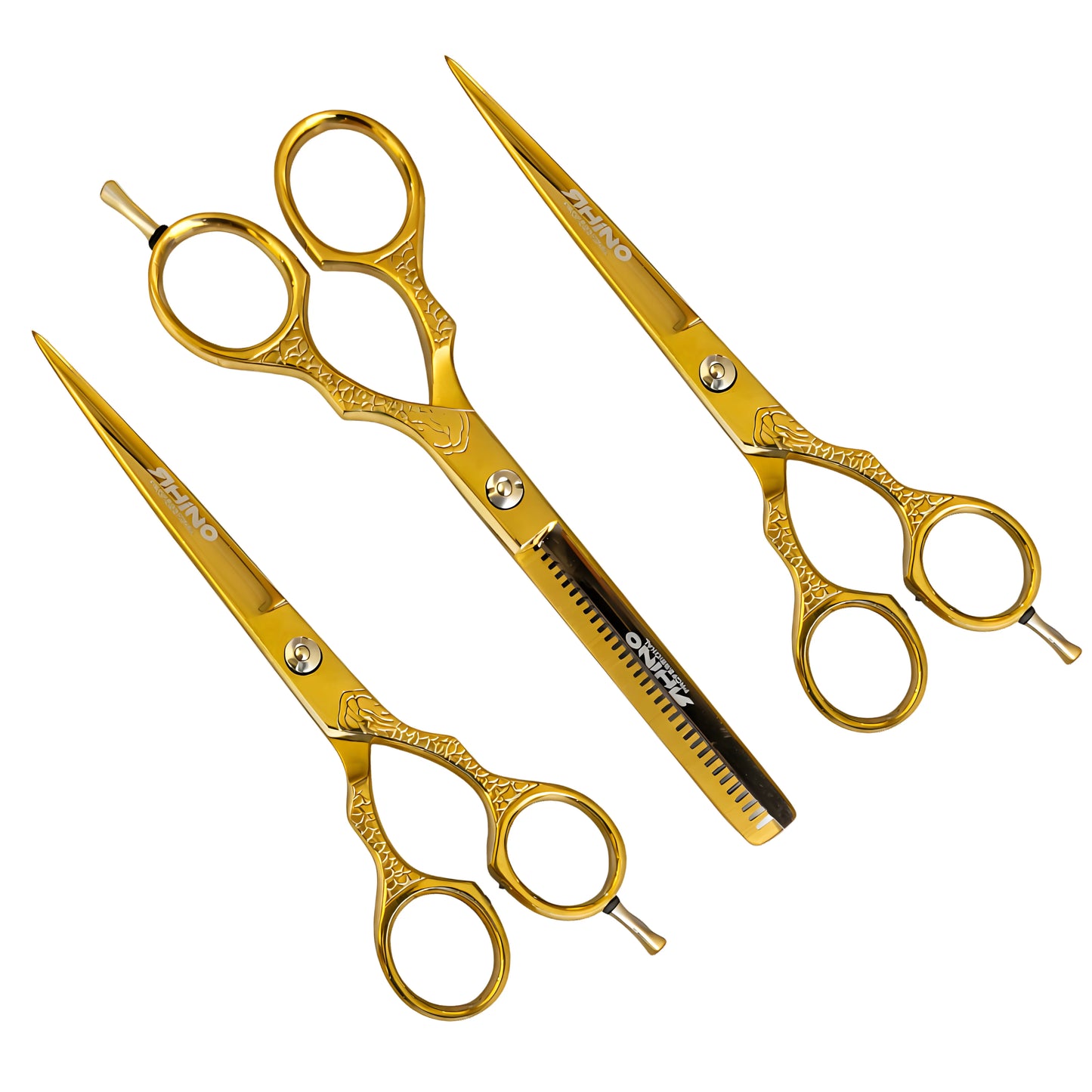 Set de 3 Tijeras Gold Rhino - Filo Navaja, Microdentada y Esculpidora