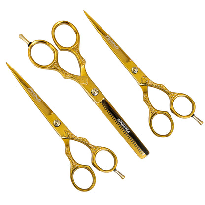 Set de 3 Tijeras Gold Rhino - Filo Navaja, Microdentada y Esculpidora