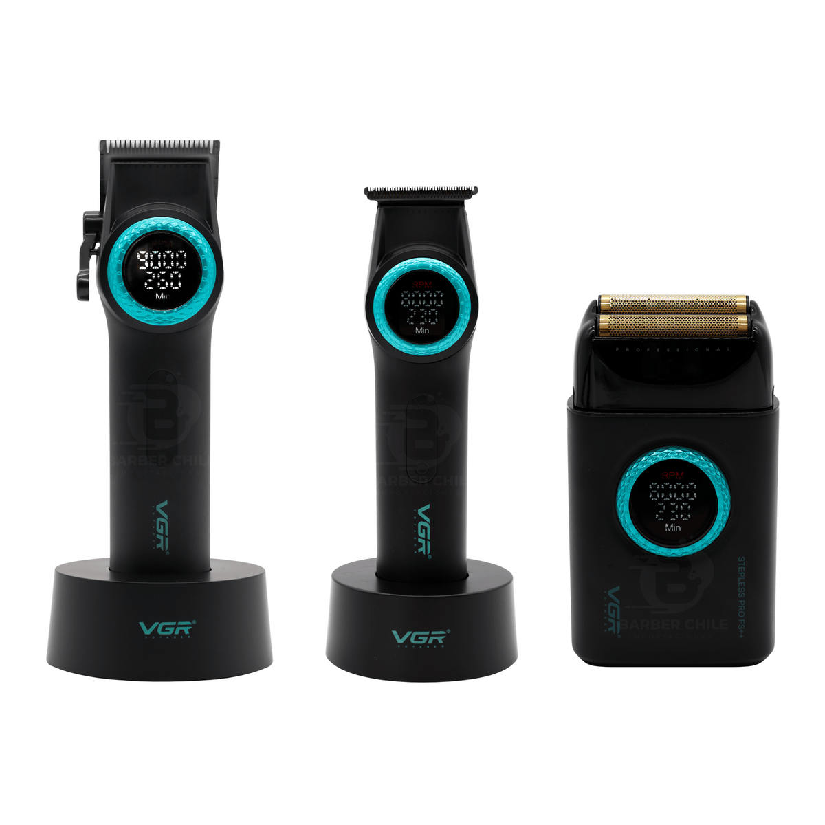 Pack x3 VGR Black Clipper + Trimmer + Shaver