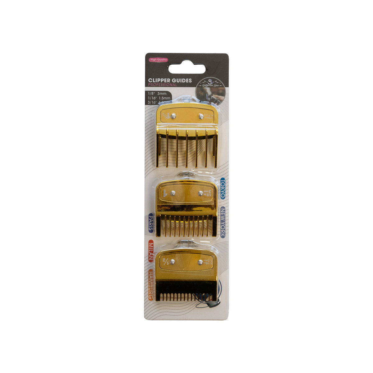 Set de 3 peines  INTERMEDIOS metálicos color DORADO para WAHL