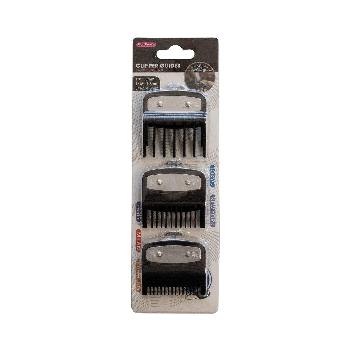 Set de 3 peines INTERMEDIOS metálicos color NEGRO para WAHL
