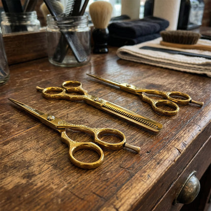 Set de 3 Tijeras Gold Rhino - Filo Navaja, Microdentada y Esculpidora