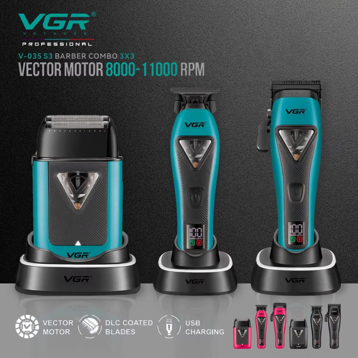 Maquina De Cortar Pelo VGR V-035 S3 Motor Vector + Carcasa Maletín