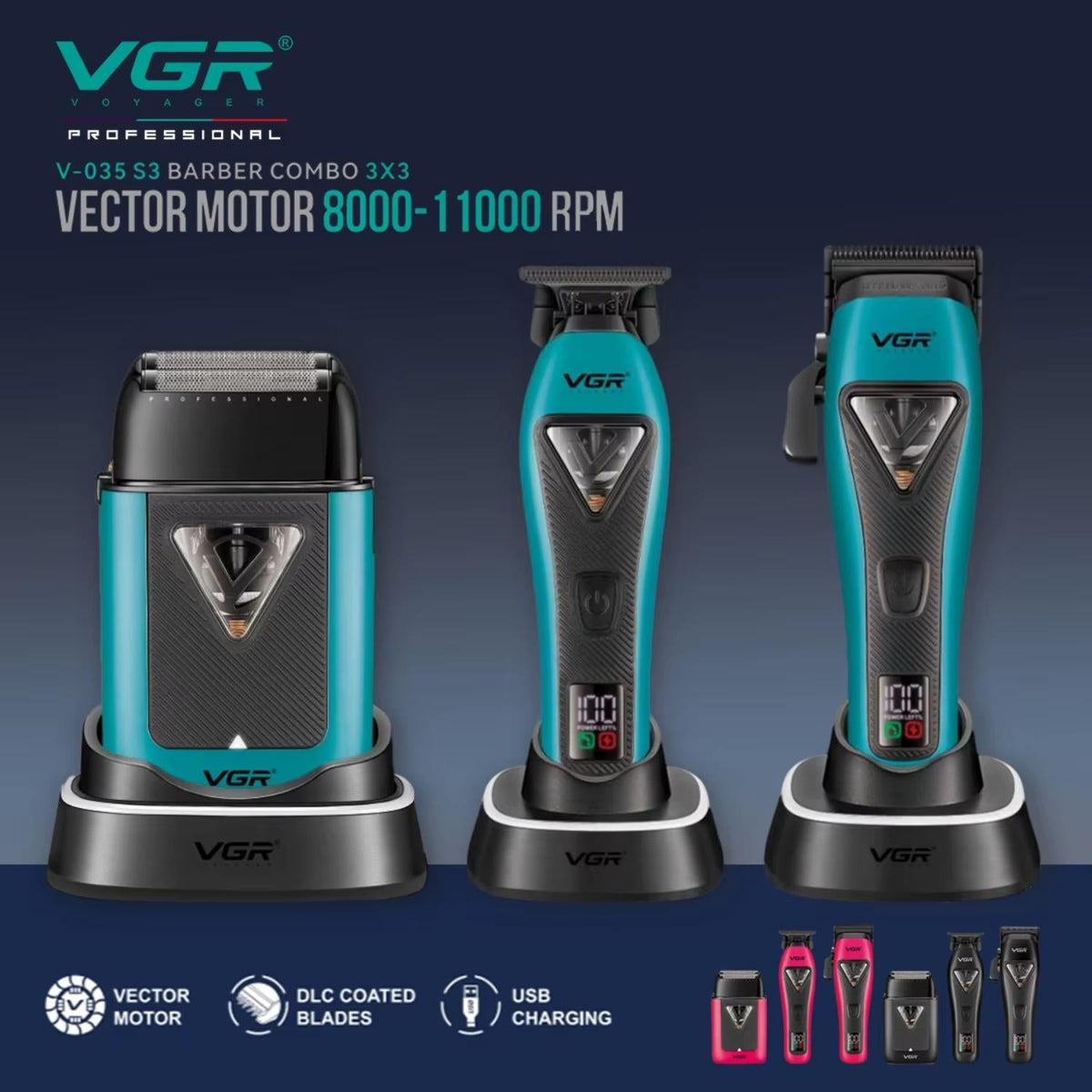 Maquina De Cortar Pelo VGR V-035 S3 Motor Vector + Carcasa Maletín