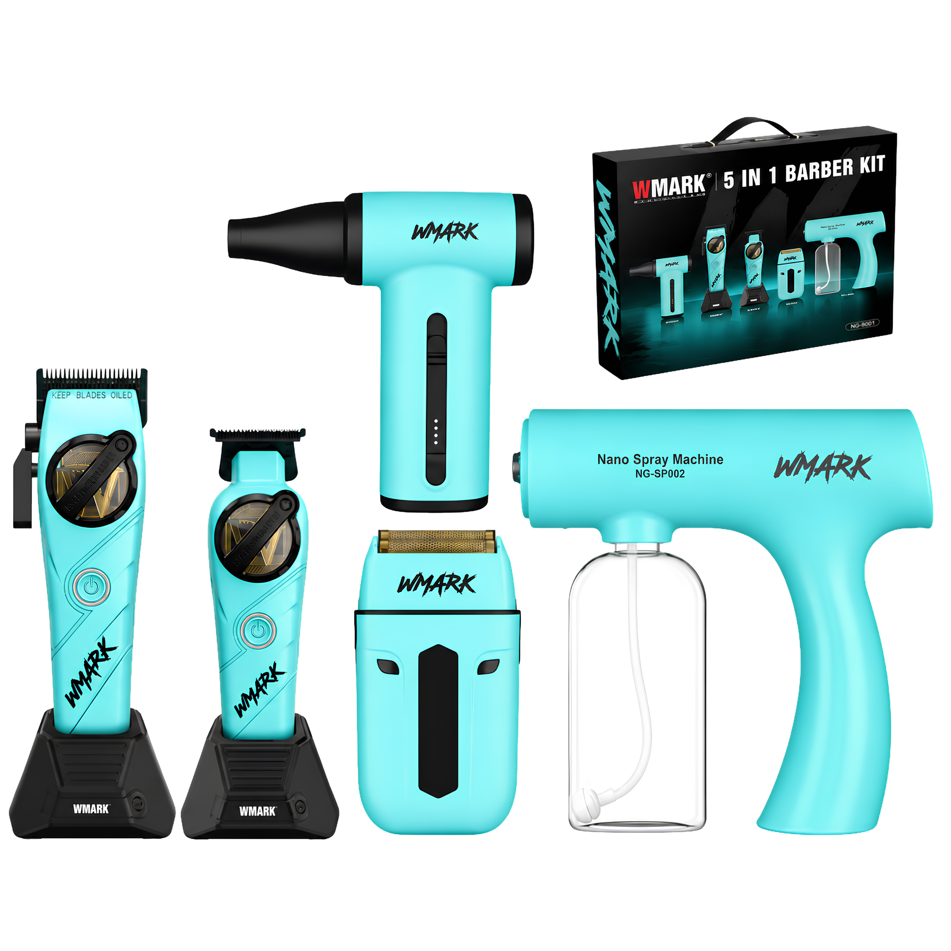 Combo WMARK NG-8637 5 en 1 Barber Kit azul